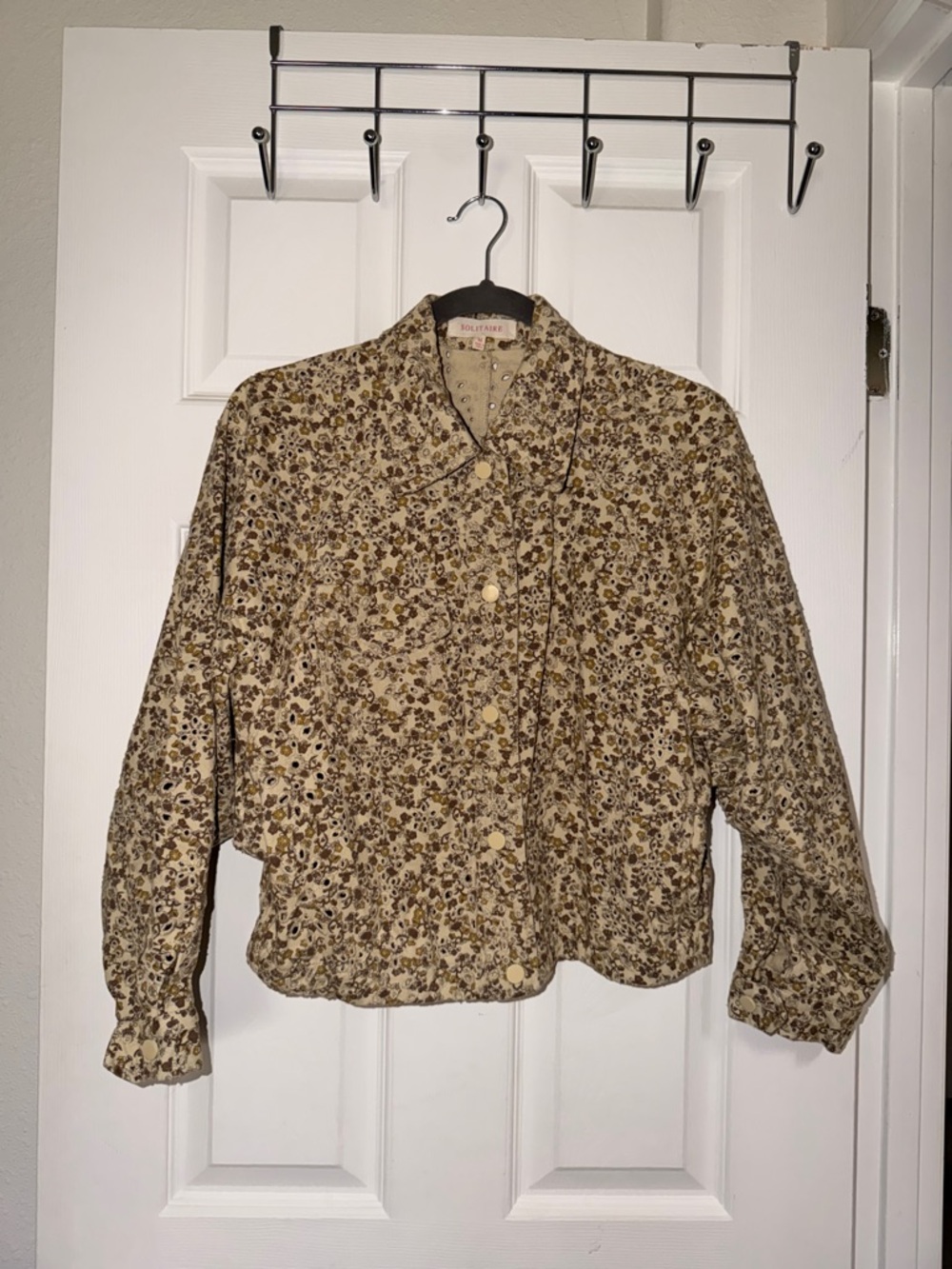 Anthropology Solitaire Beige Floral Button-Up Jacket